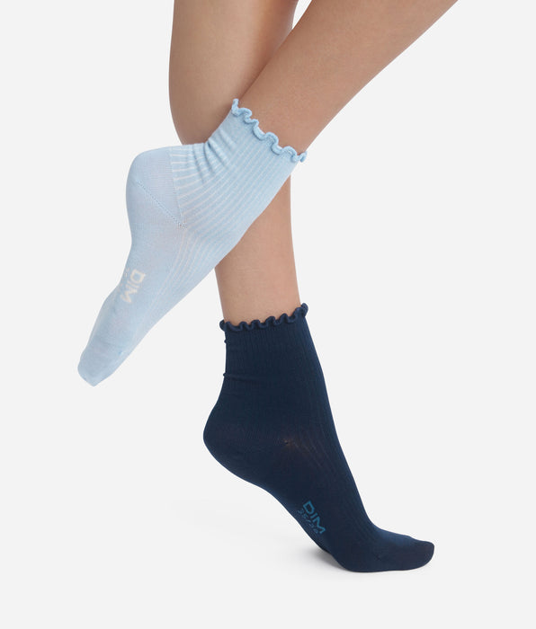 DIM 2er-Pack Damen-Socken mit Rüschen Marineblau Dim Modal