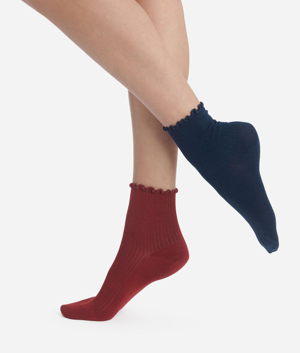 DIM 2er-Pack Damen-Socken mit Rüschen in Bordeauxblau Dim Modal