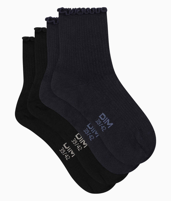 DIM 2er-Pack Damensocken mit Rüschen schwarz/dunkelblau - DIM Modal