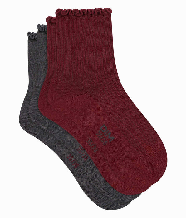 DIM Packung mit 2 Paar Damensocken mit Rüschen Red Dim Modal