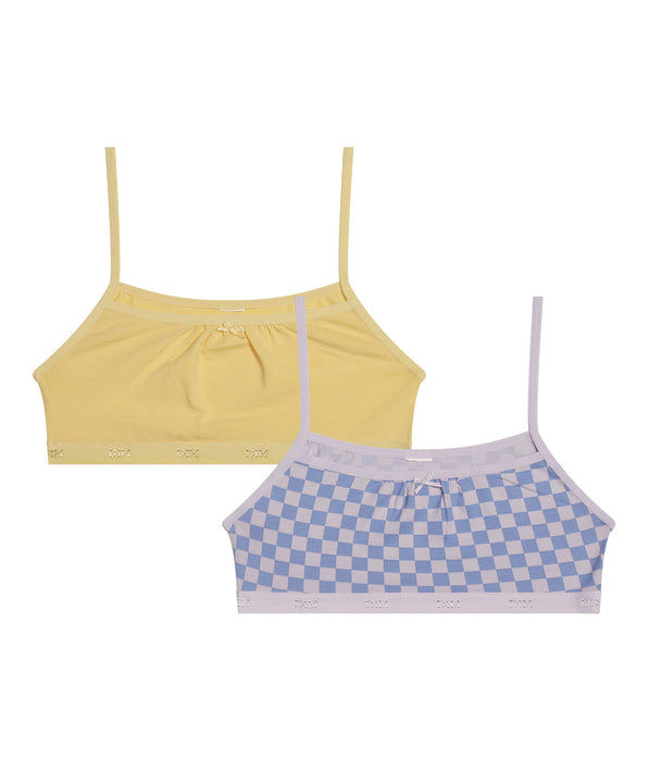 DIM 2er-Pack lila Mächen-BHs aus Stretch-Baumwolle mit Schachbrettmuster – Pockets
