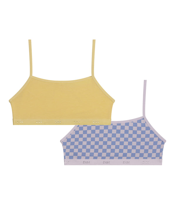 DIM 2er-Pack lila Mächen-BHs aus Stretch-Baumwolle mit Schachbrettmuster – Pockets