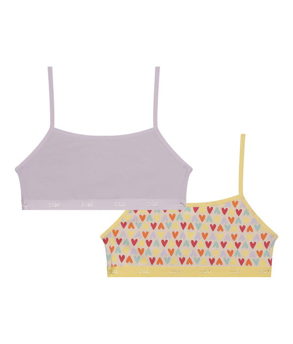 DIM 2er-Pack lila Mädchen-BHs aus Stretch-Baumwolle mit Herzmotiv – Pockets