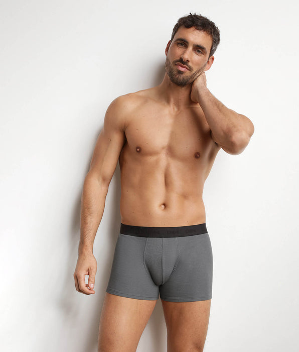 DIM Herren-Boxershorts aus gerippter Modal-Baumwolle in Stahlgrau Dim Élégant
