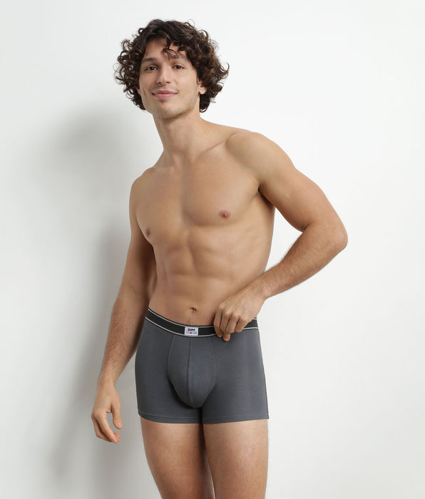 DIM Granitgraue Boxershorts aus gerippter Modal-Baumwolle mit schwarzem Gürtel - DIM Elegant