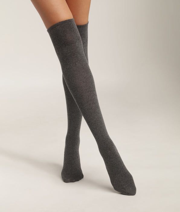 DIM Anthrazit melierte hohe Maxi-Damensocken aus Baumwolle - La Mode