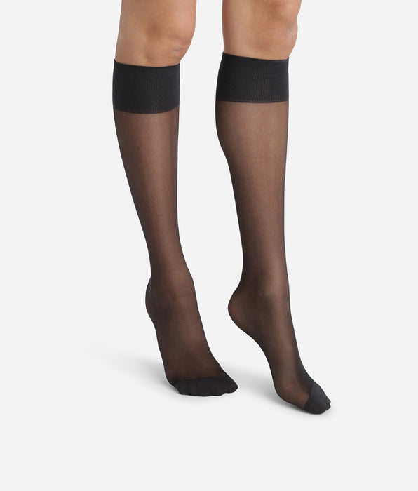 DIM 2er-Pack transparente Kniestrümpfe 20D mit Lycra® in Schwarz - Ultra Resist