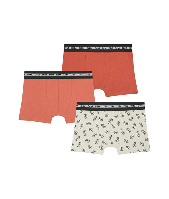 DIM 3er-Pack Jungenboxershorts beige/orange aus Stretch-Baumwolle mit Limonaden-Motiv - Pockets