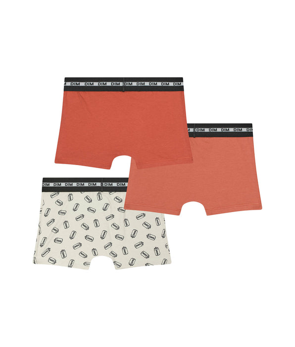 DIM 3er-Pack Jungenboxershorts beige/orange aus Stretch-Baumwolle mit Limonaden-Motiv - Pockets