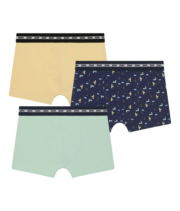 DIM 3er-Pack Jungen-Boxershorts mit Pixelmuster in Blau und Gelb aus Stretch-Baumwolle - DIM Fashion