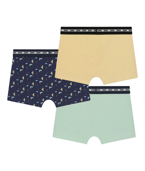 DIM 3er-Pack Jungen-Boxershorts mit Pixelmuster in Blau und Gelb aus Stretch-Baumwolle - DIM Fashion