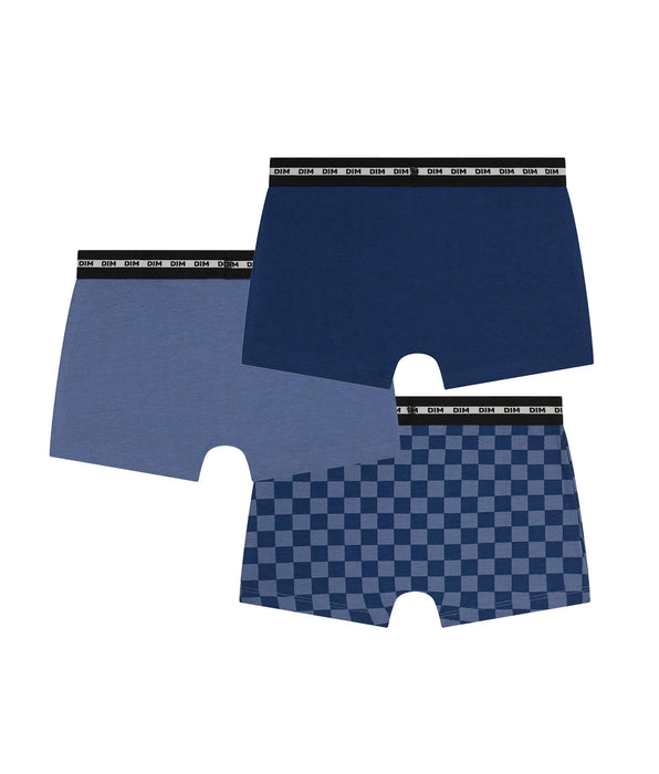 DIM 3er-Pack Boxershorts für Kinder Damier Bleu Dim Coton Stretch