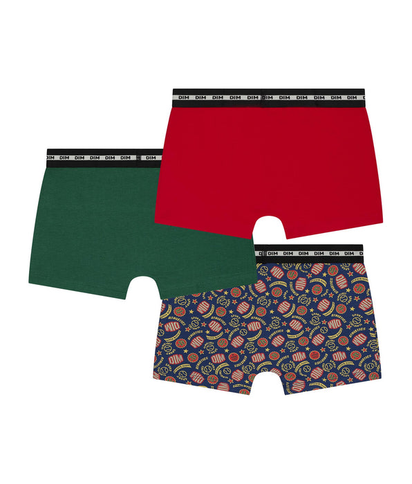 DIM 3er-Pack Boxershorts für Kinder in Rot und Grün mit Dim-Logo aus Stretch-Baumwolle