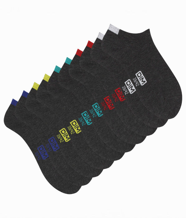 DIM 5er-Pack kurze Herrensocken aus Baumwoll-Mix grau/farbig markiert - EcoDIM