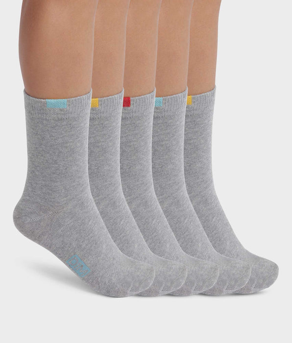 DIM 5er-Pack Kindersocken aus Baumwolle grau meliert/farbig markiert - EcoDIM