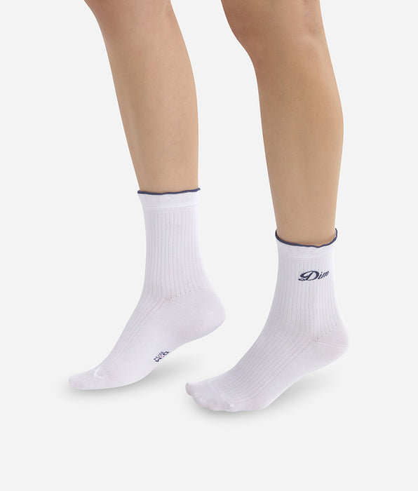 DIM Gerippte Damensocken aus Baumwolle Weiß – Made in France