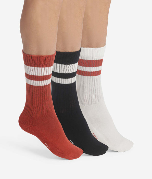 DIM 3er-Pack Herrensocken aus Baumwolle rot/weiß/schwarz - EcoDIM Sport