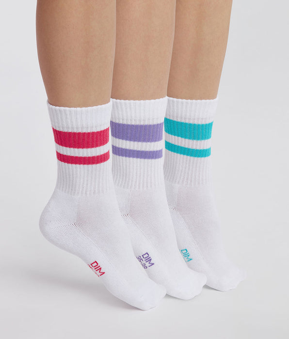 DIM 3er-Pack Damensocken aus Baumwolle weiß/gestreift - EcoDIM Sport