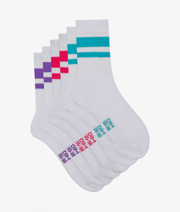 DIM 3er-Pack Damensocken aus Baumwolle weiß/gestreift - EcoDIM Sport