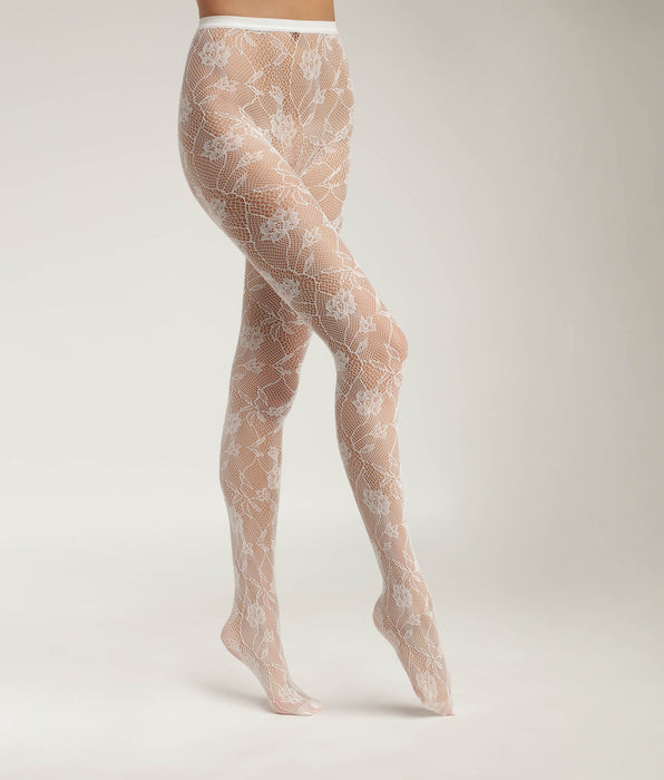 DIM Weiße Strumpfhose in Spitzenoptik mit Blüten -- DIM Style