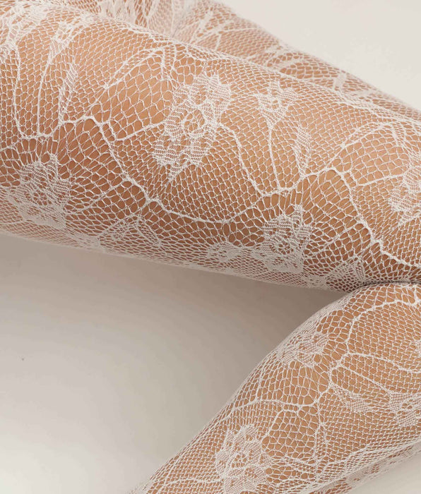 DIM Weiße Strumpfhose in Spitzenoptik mit Blüten -- DIM Style