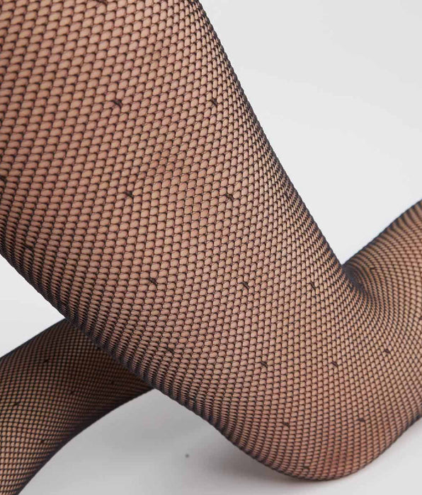 DIM Schwarze Netzstrumpfhose mit hohem Beinausschnitt und Pünktchen - DIM Style