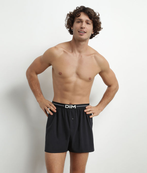 DIM Weite schwarze Boxershorts aus Baumwolle mit Logo-Print - Icons Essentiel