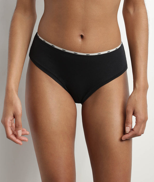 DIM Schwarzer Slip aus Stretch-Baumwolle mit Zierbündchen - Icons Essentiel