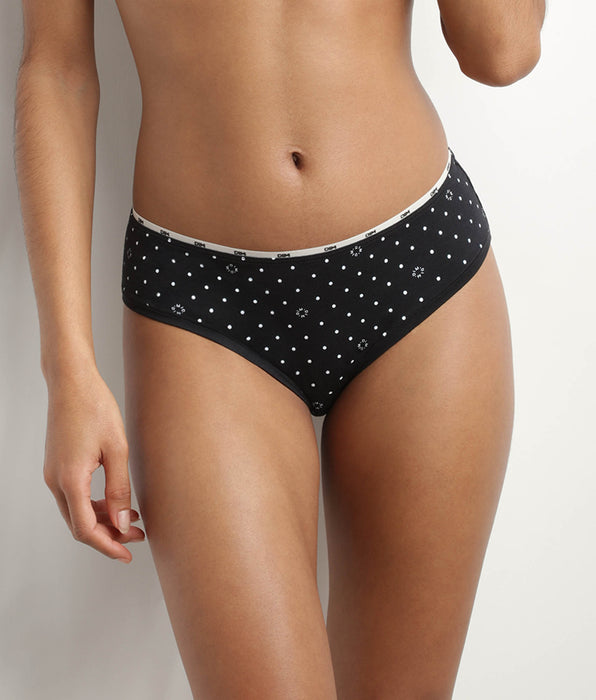 DIM Schwarzer gepunkteter Slip aus Stretch-Baumwolle mit Zierbündchen - Icons Essentiel