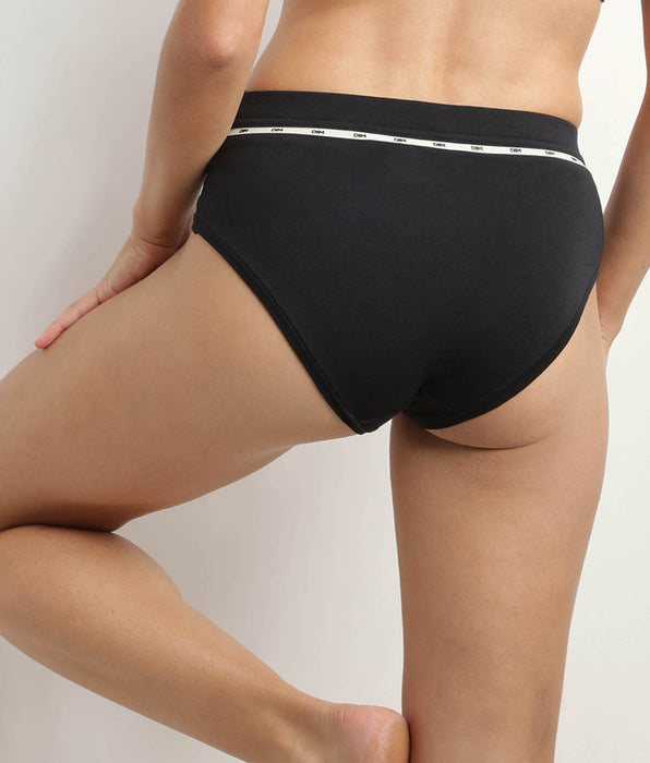 DIM Schwarzer hoher Slip aus Modal-Baumwolle mit Zierbündchen - Icons Essentiel