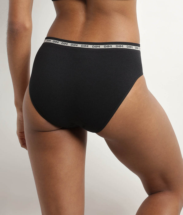 DIM Schwarzer Slip aus gerippter Mikrofaser - Icons Seamless