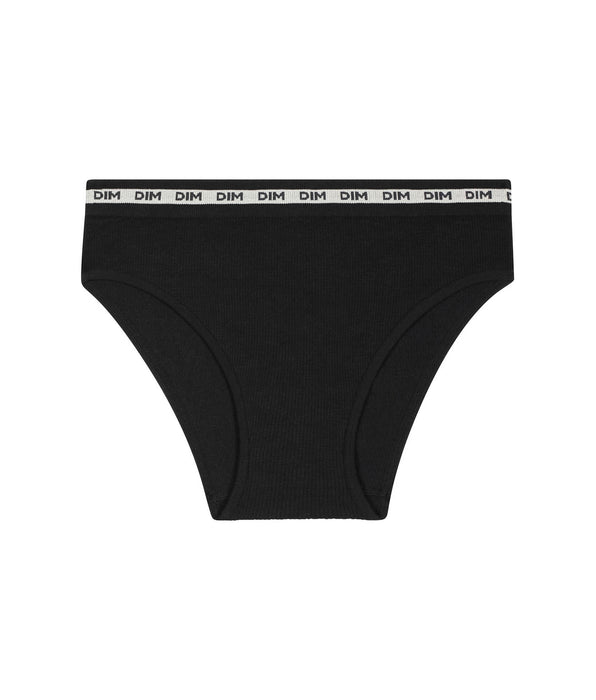 DIM Schwarzer Mädchenslip aus weichem Rippstrick - Icons