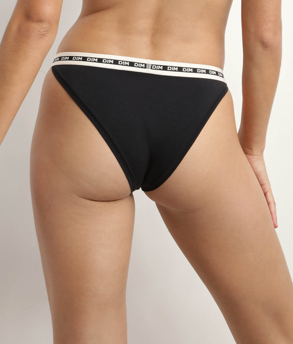 DIM Schwarzer Tanga aus Mikrofaser mit Zierbündchen - Icons Essentiel