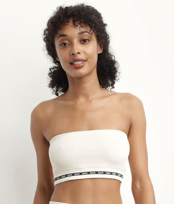 DIM Hellbeiger Bandeau-BH aus gerippter Mikrofaser - Icons Seamless