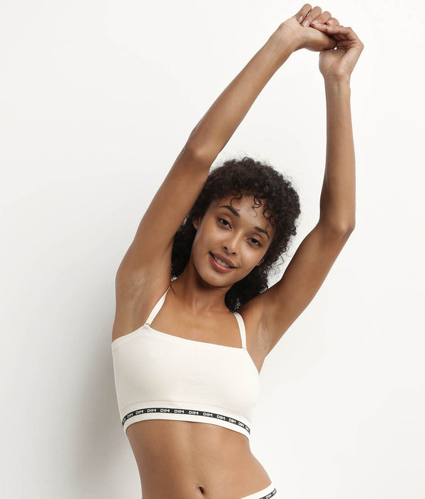 DIM Hellbeiger Bandeau-BH aus gerippter Mikrofaser - Icons Seamless