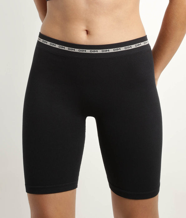 DIM Schwarze Radlershorts aus gerippter Mikrofaser - Icons Seamless