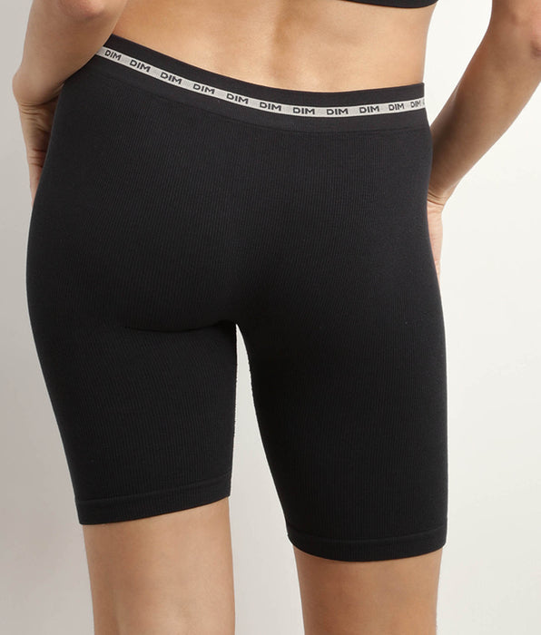 DIM Schwarze Radlershorts aus gerippter Mikrofaser - Icons Seamless