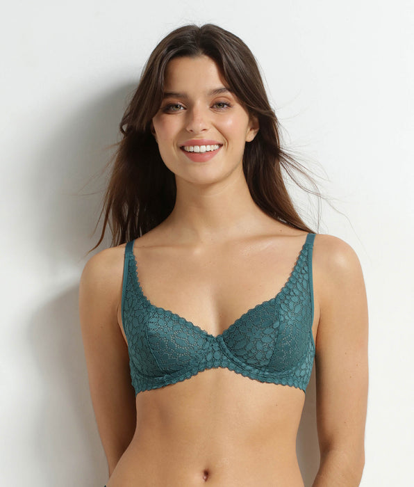 DIM BH mit Bügeln aus grüner Blumenspitze Daily Dentelle