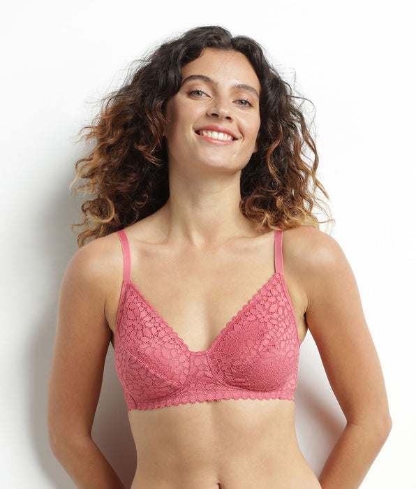 DIM Rosa Triangel-BH aus floraler Spitze ohne Bügel – Dim Daily
