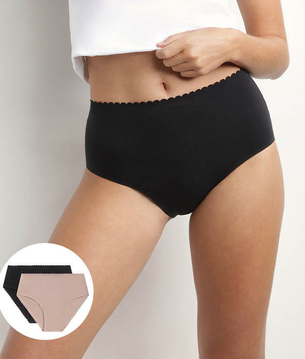 DIM 2er-Pack Taillen-Slips aus Stretch-Baumwolle schwarz/nude - Body Touch Easy