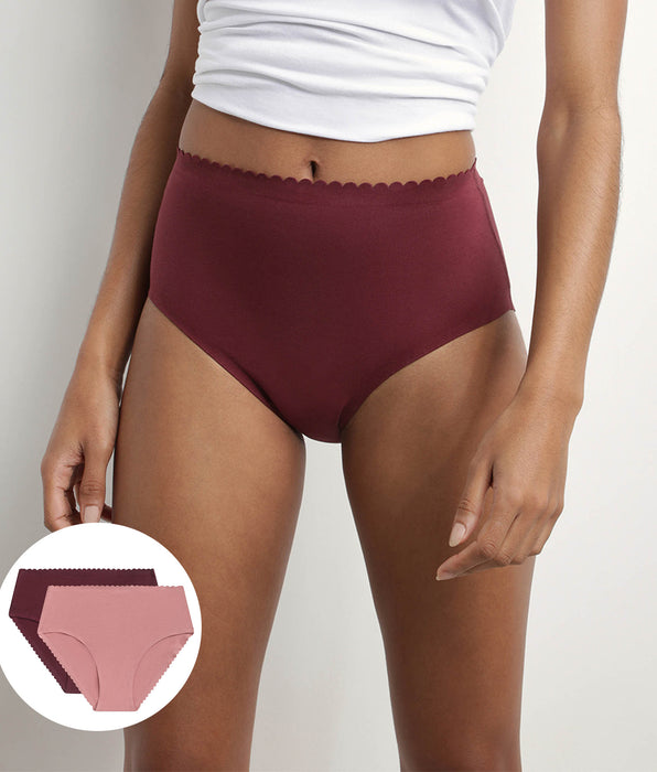 DIM 2er-Pack Taillen-Slips aus Stretch-Baumwolle rosa/rubinrot - Body Touch Easy