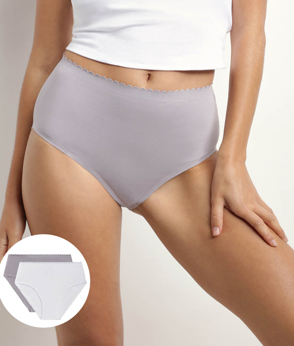 DIM 2er-Pack Taillen-Slips aus Stretch-Baumwolle weiß/grau - Body Touch Easy