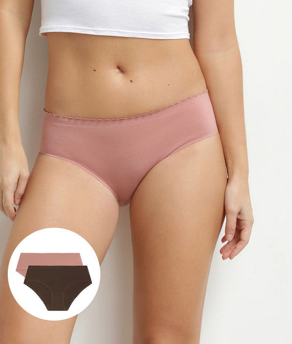DIM 2er-Pack Damen-Slips aus Stretch-Baumwolle in Braun und Rosa Body Touch