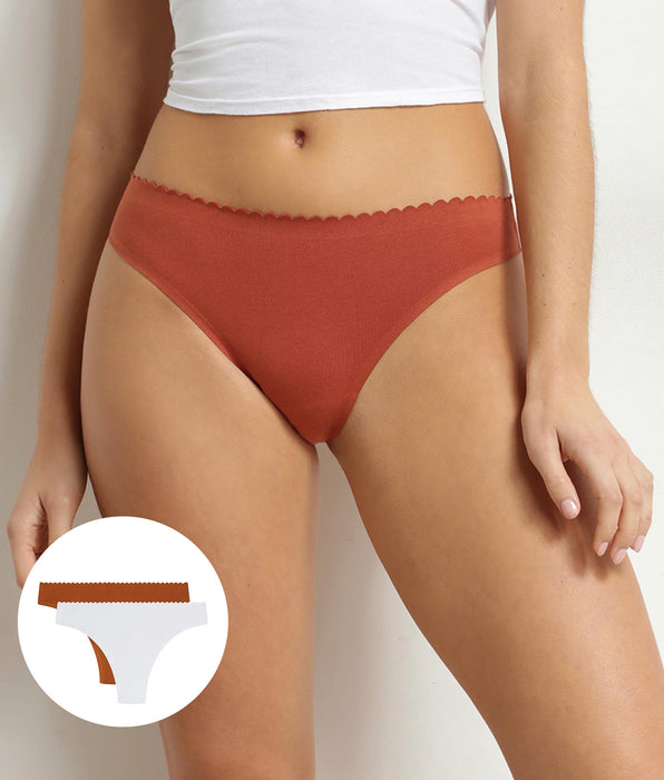 DIM 2er-Pack Damen-Tangas in Weiß und Braun Body Touch Easy
