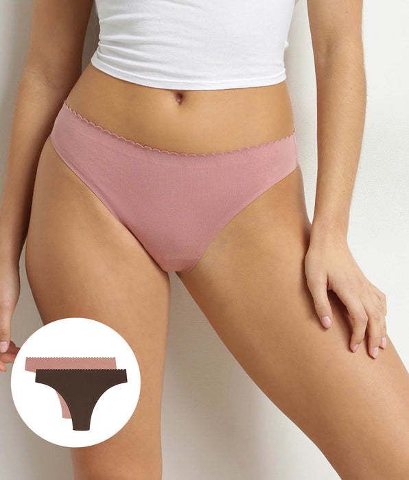 DIM 2er-Pack Damen-Tangas in Braun und Rosa Body Touch Easy