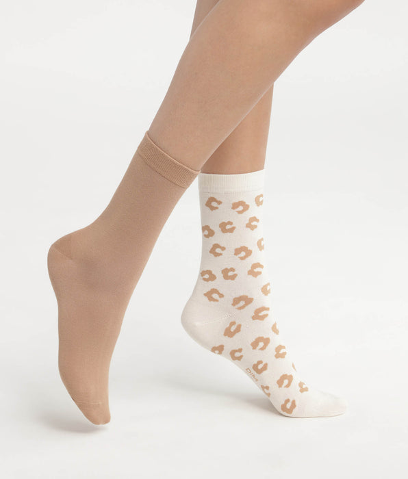DIM Packung mit 2 Paar geblümten Damensocken Cream Dim Bambou