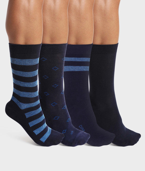DIM 4er-Pack marineblaue gestreifte Herrensocken - EcoDIM