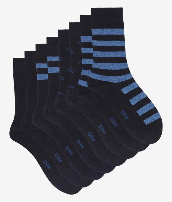 DIM 4er-Pack marineblaue gestreifte Herrensocken - EcoDIM