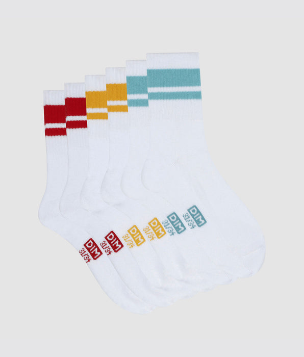 DIM 3er-Pack Kindersocken aus Baumwolle türkis/mohnrot/gelb - DIM Sport