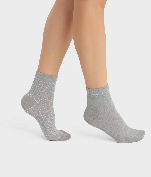 DIM 2er-Pack hellgraue gepunktete Damensocken aus Bio-Baumwolle - DIM Good
